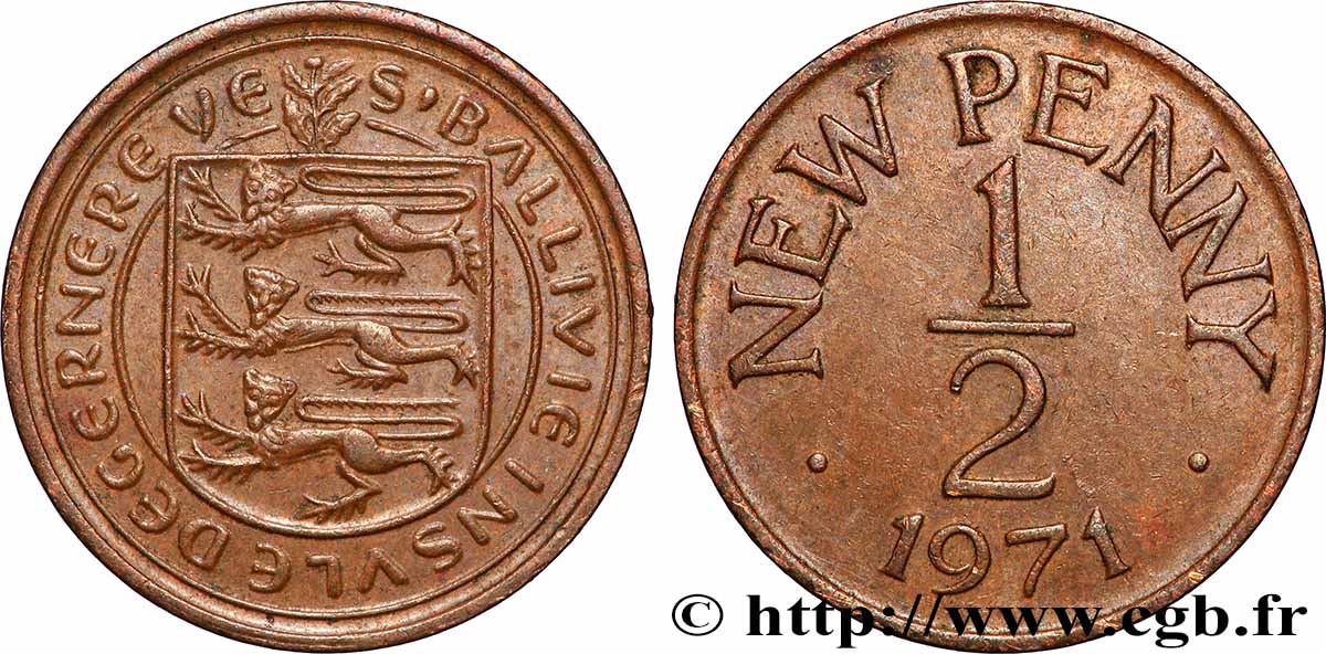 GUERNSEY 1/2 New Penny 1971 Londres AU 