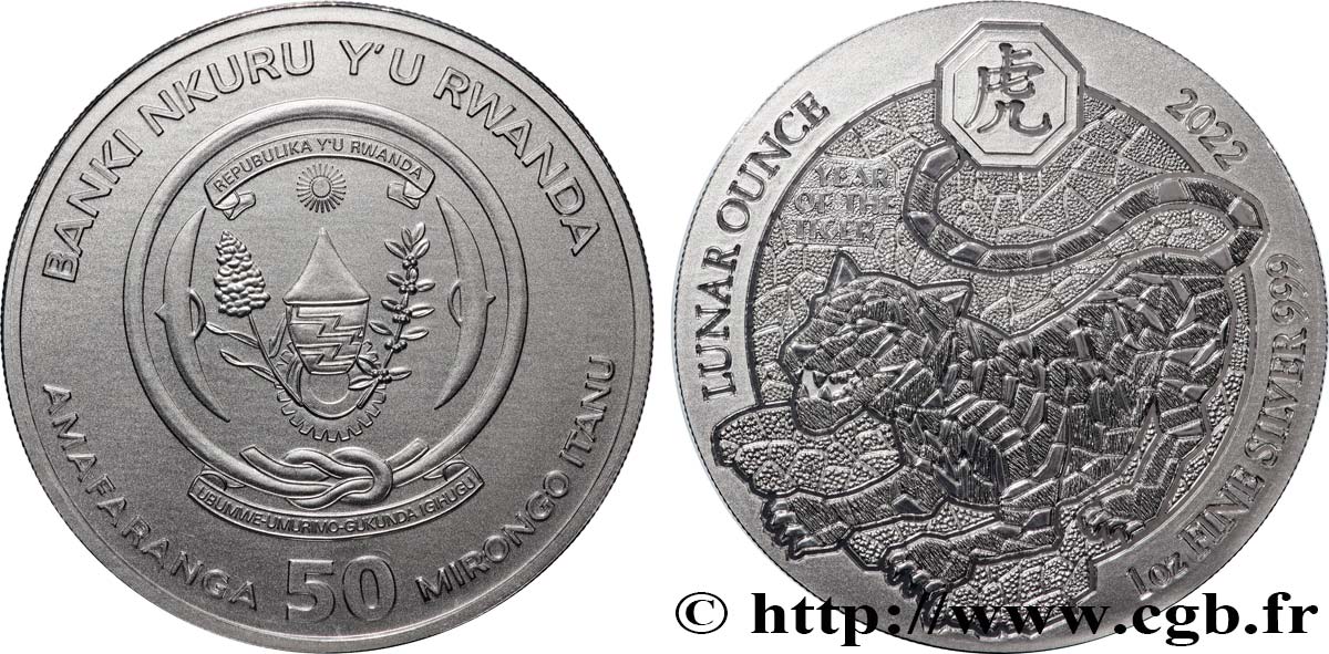 ARGENT D INVESTISSEMENT 1 Oz - 50 Francs Tigre 2022  FDC 