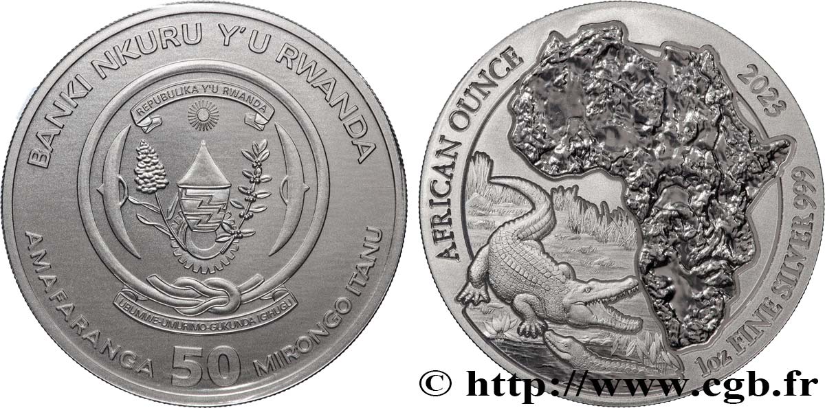 SILVER INVESTMENT 1 Oz - 50 Francs Crocodile 2023  MS 