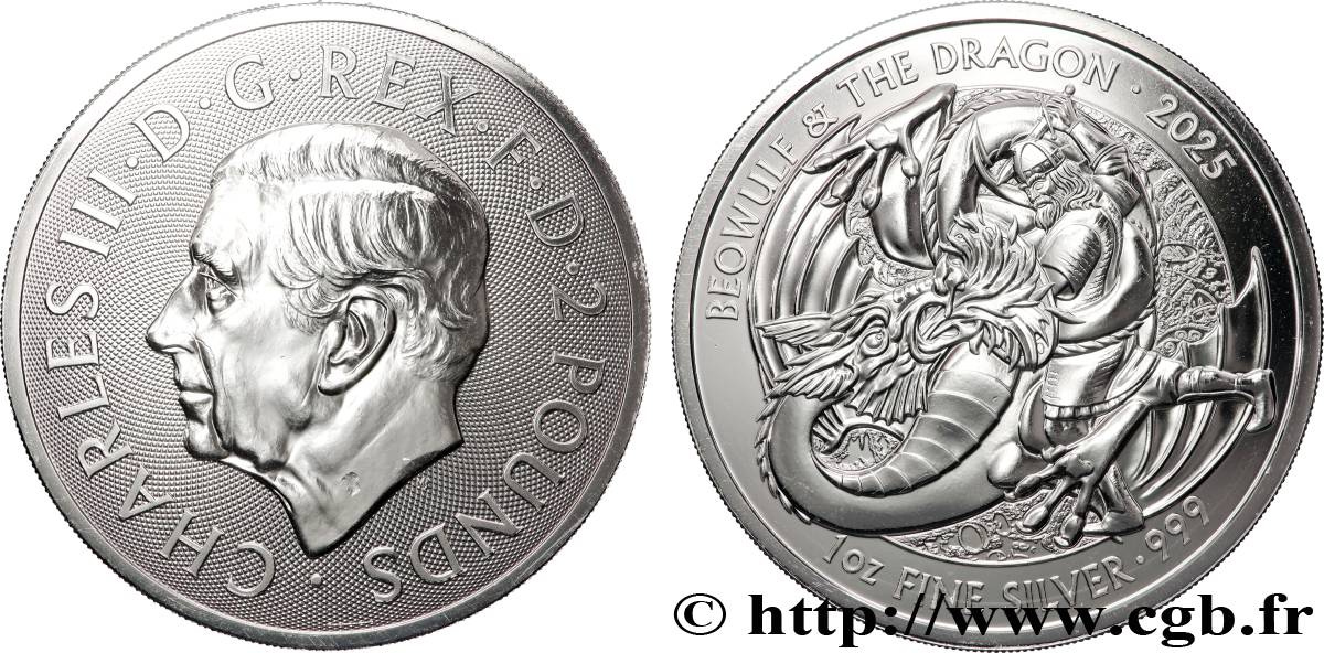 SILVER INVESTMENT 1 Oz - 2 Pounds Beowulf et le Dragon 2025  MS 