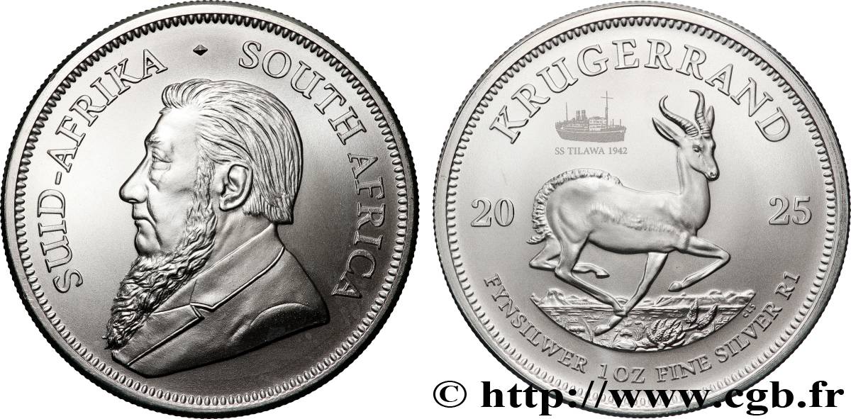 ARGENT D INVESTISSEMENT 1 Oz - 1 Krugerrand Paul Kruger, tilawa privy mark 2025 Prétoria FDC 