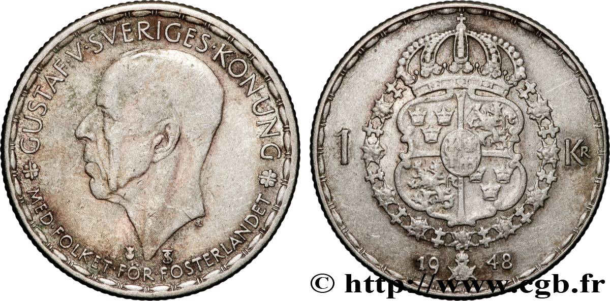 SUÈDE 1 Krona Gustave V 1948  TB+ 