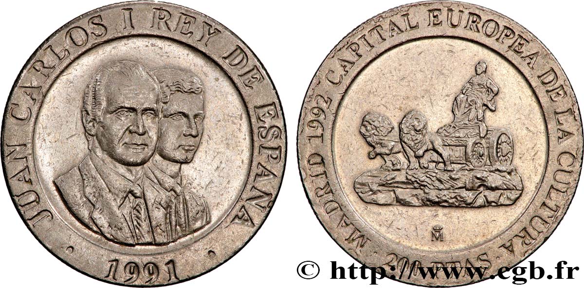 ESPAÑA 200 Pesetas Juan Carlos Ier et le prince des Asturies / fontaine de Cybèle 1991 Madrid MBC+ 