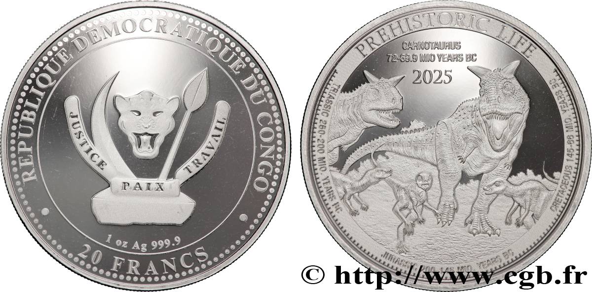 PLATA INVERSIÓN 1 Oz - 20 Francs Proof Carnotaurus 2025  FDC 
