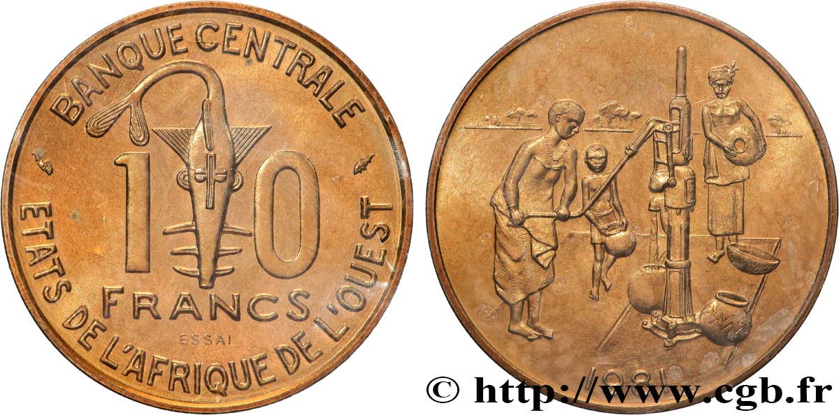ÉTATS DE L AFRIQUE DE L OUEST (BCEAO) Essai de 10 Francs 1981 Paris FDC 