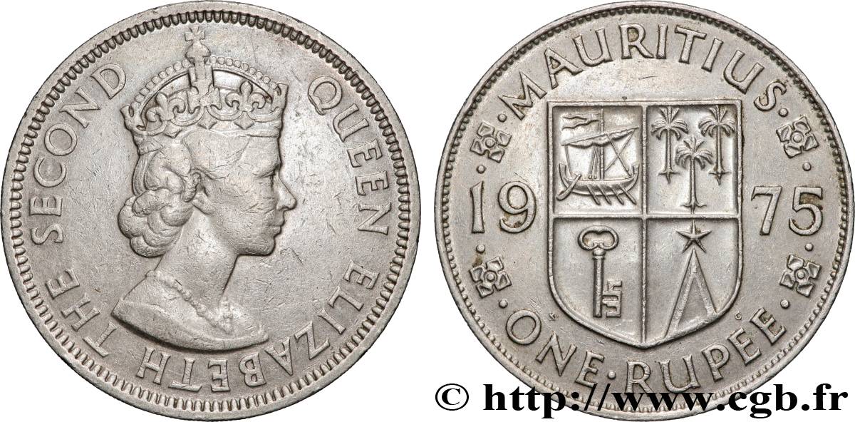 ÎLE MAURICE 1 Rupee (Roupie) Elisabeth II 1975 Londres TTB 