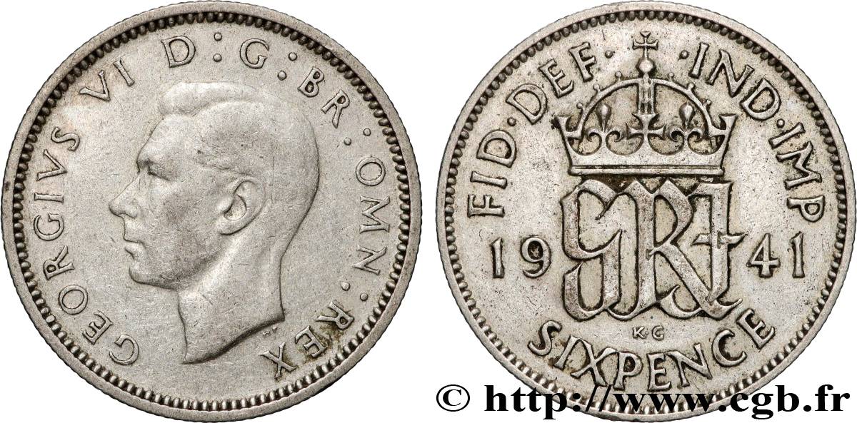ROYAUME-UNI 6 Pence Georges VI 1941 Londres TTB 