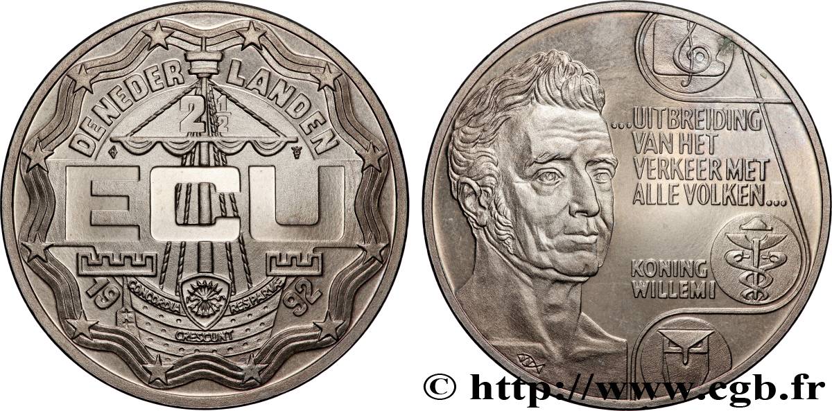PAYS-BAS 2,5 Ecu Guillaume Ier 1992  SPL 