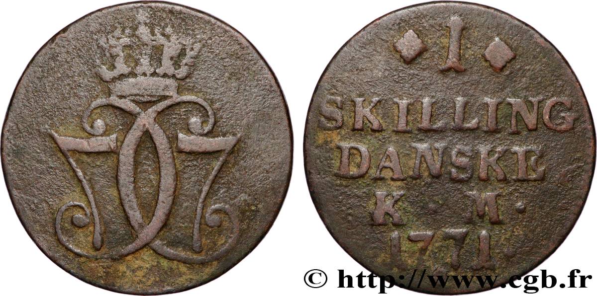 DINAMARCA 1 Skilling Christian VII 1771 Copenhague MB 