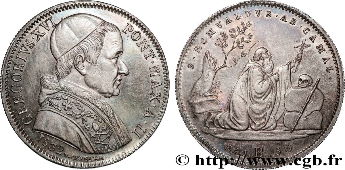 ITALIA - ESTADOS PONTIFICOS - GRÉGOIRE XVI 50 Baiocchi 1832 Bologne EBC 