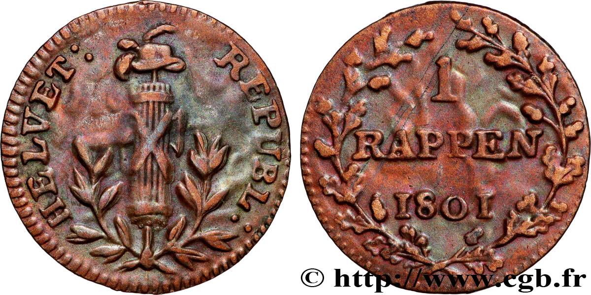 SUISSE - RÉPUBLIQUE HELVÉTIQUE 1 Rappen République Helvétique 1801  TTB 
