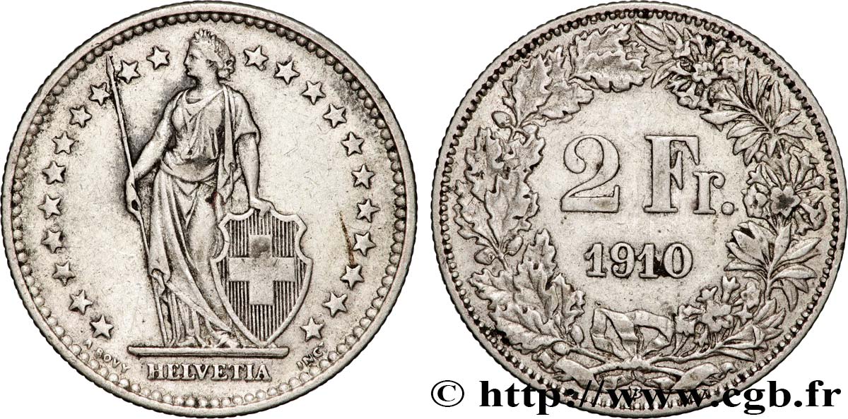 SVIZZERA  2 Francs Helvetia 1910 Berne - B q.BB 