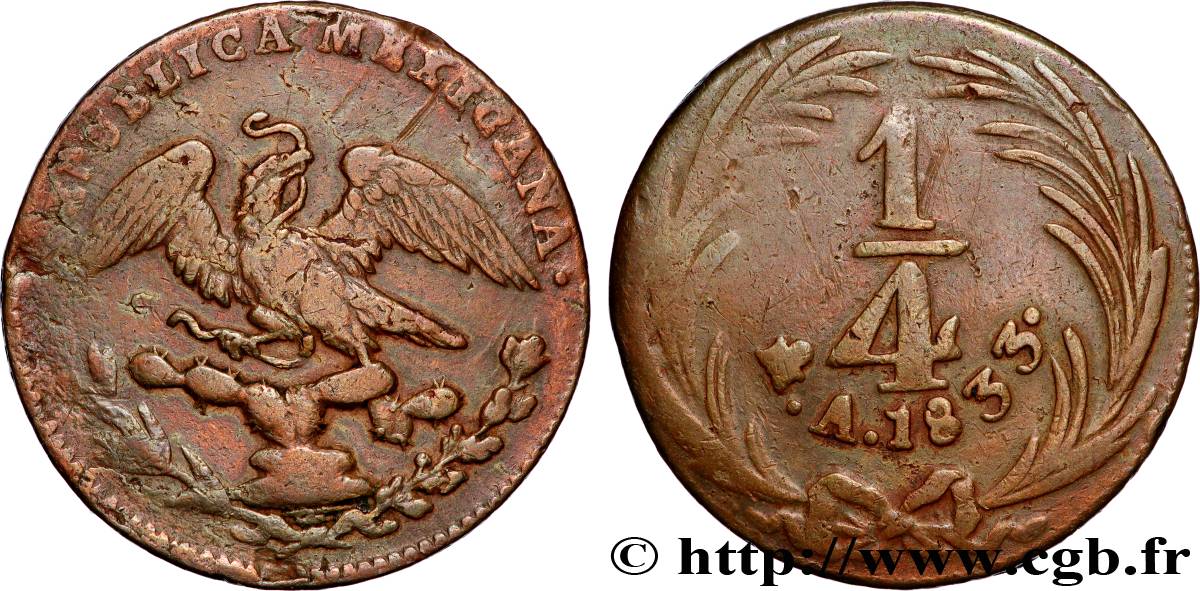 MEXIQUE 1/4 Real Aigle 1833 Mexico TB+ 