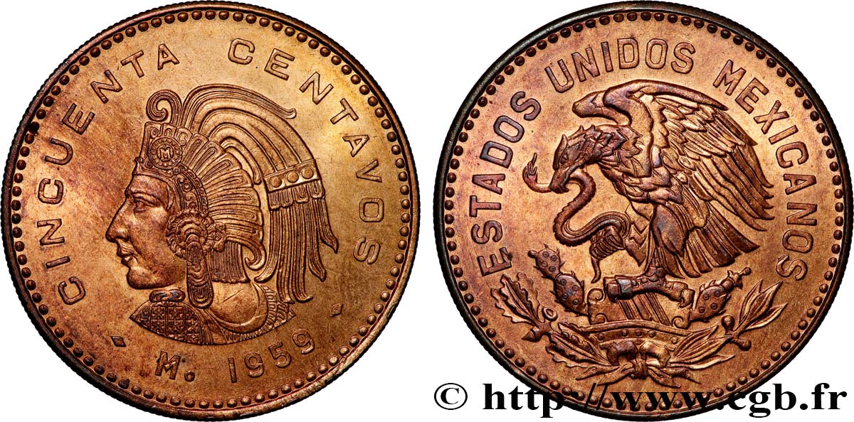 MEXICO 50 Centavos Aigle 1959 Mexico AU 