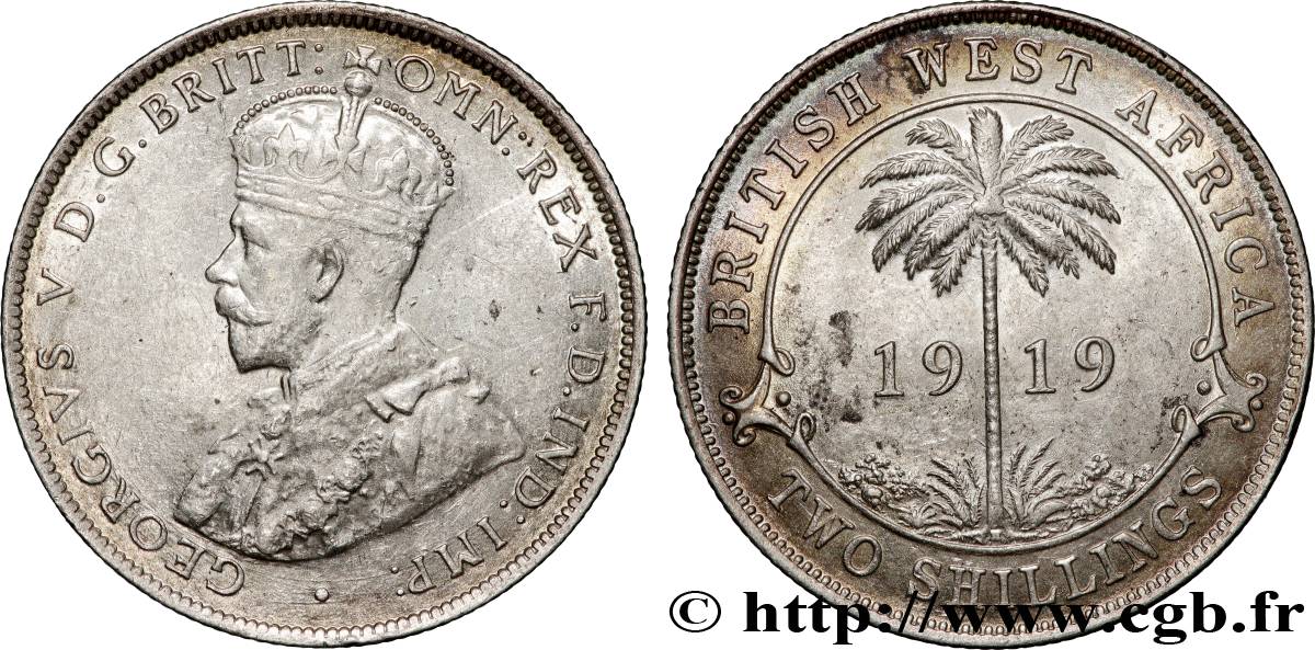 BRITISH WEST AFRICA 2 Shillings Georges V 1919 Heaton AU 