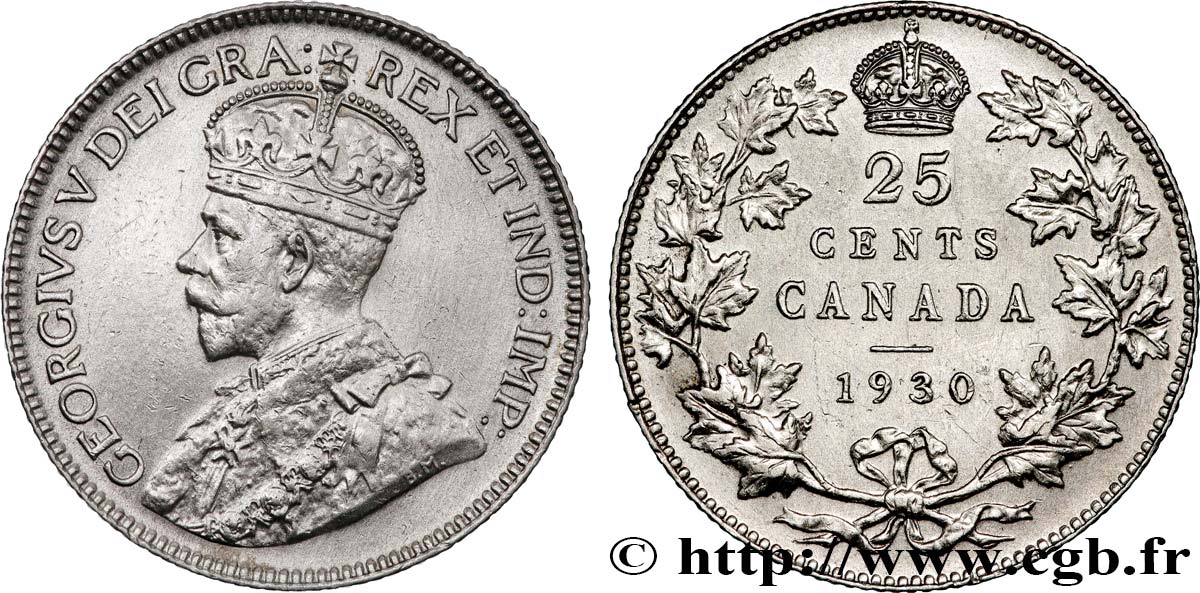 CANADA - GEORGES V 25 Cents  1930  TTB+ 