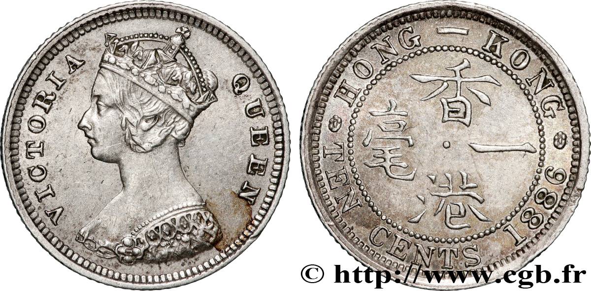 HONG KONG 10 Cents Victoria 1886  SUP 