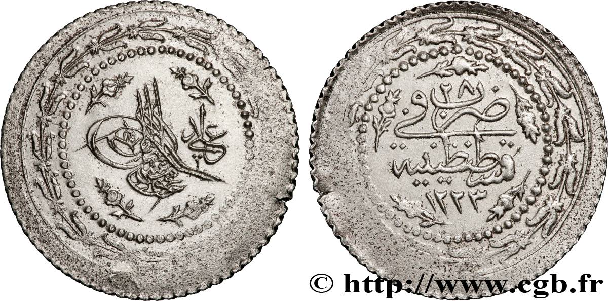 TÜRKEI 1 1/2 Kurush au nom de Mahmud II AH1223 / an 28 1835 Constantinople VZ 