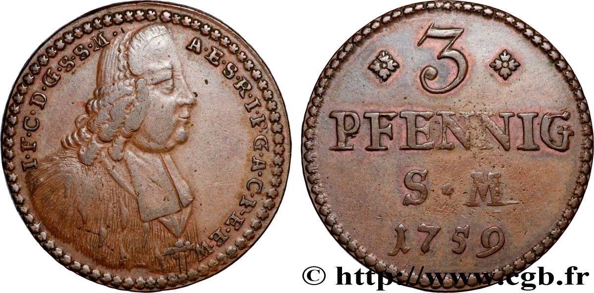 ALLEMAGNE - MAYENCE 3 Pfennig - Jean Frédéric Charles d’Ostein 1759  TTB+ 