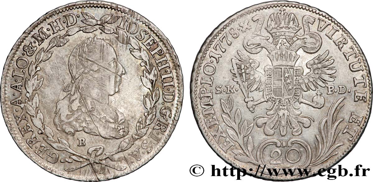 AUSTRIA 20 Kreuzer Joseph II 1778 Kremnitz q.SPL/SPL 
