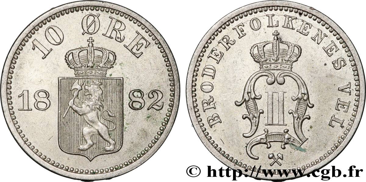 NORWAY - KINGDOM OF NORWAY - OSCAR II 10 Ore  1882  AU 