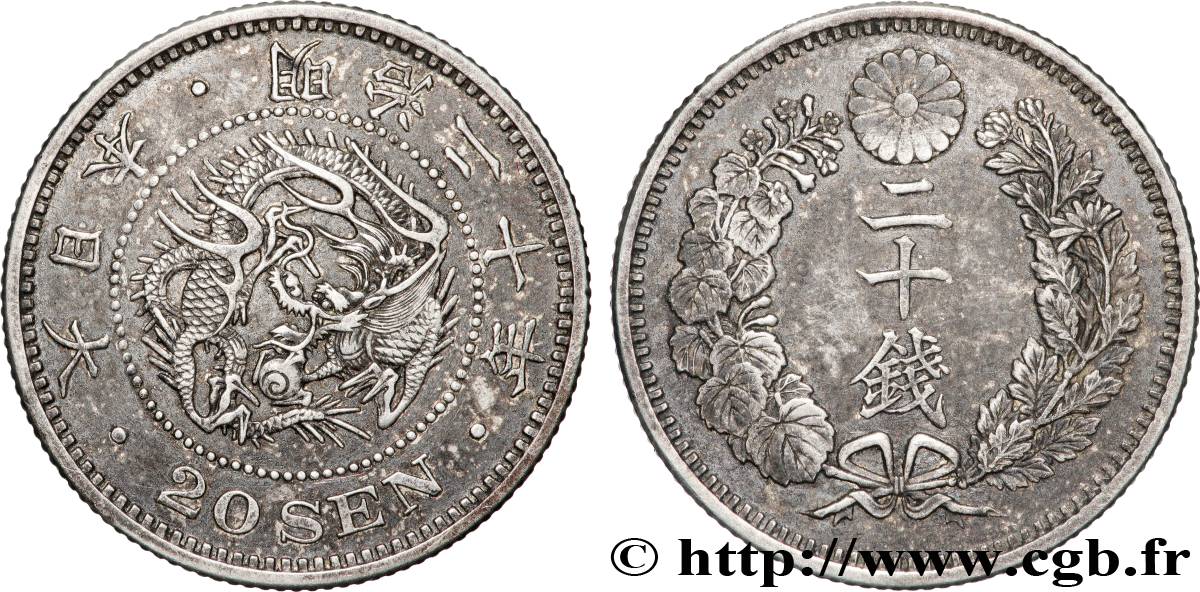 JAPON 20 Sen type I dragon an 20 Meiji 1887  TTB+ 