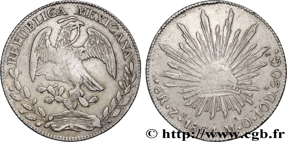 MEXICO 8 Reales 1864 Zacatecas XF 
