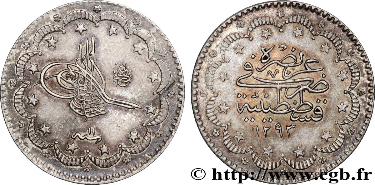 TURQUIE 5 Kurush Abdul Hamid II an 11 AH 1293 (1885) Constantinople SUP 