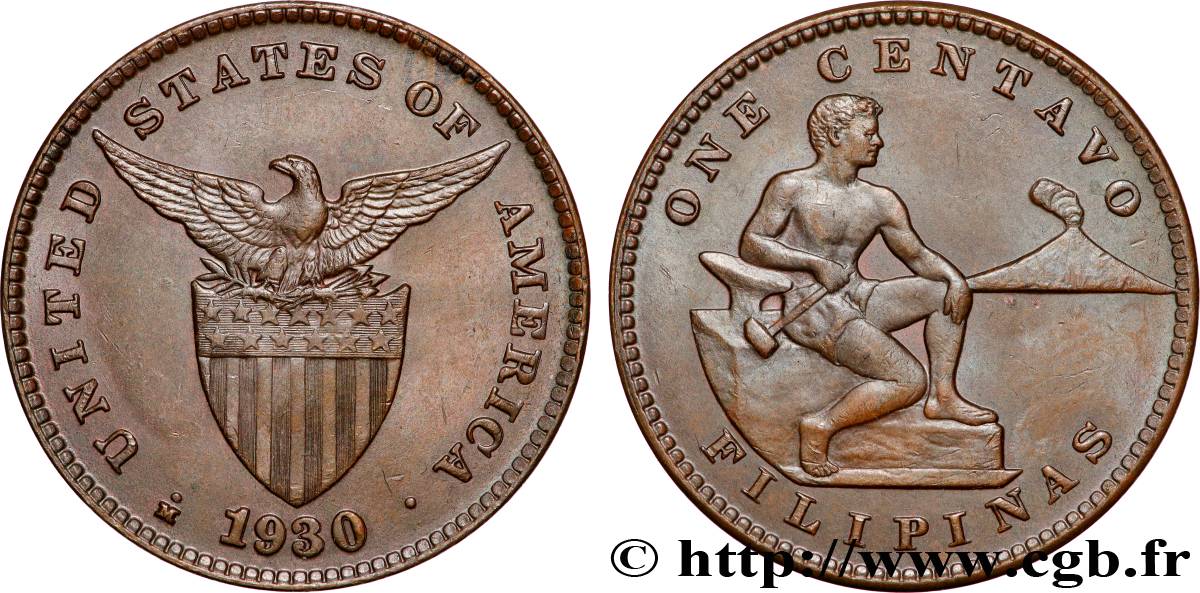 PHILIPPINES 1 Centavo Administration Américaine forgeron et Mont Mayon 1930  SUP 