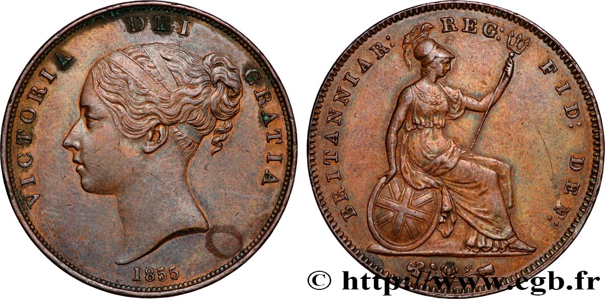 ROYAUME-UNI 1 Penny Victoria “tête jeune” 1855  TTB+ 