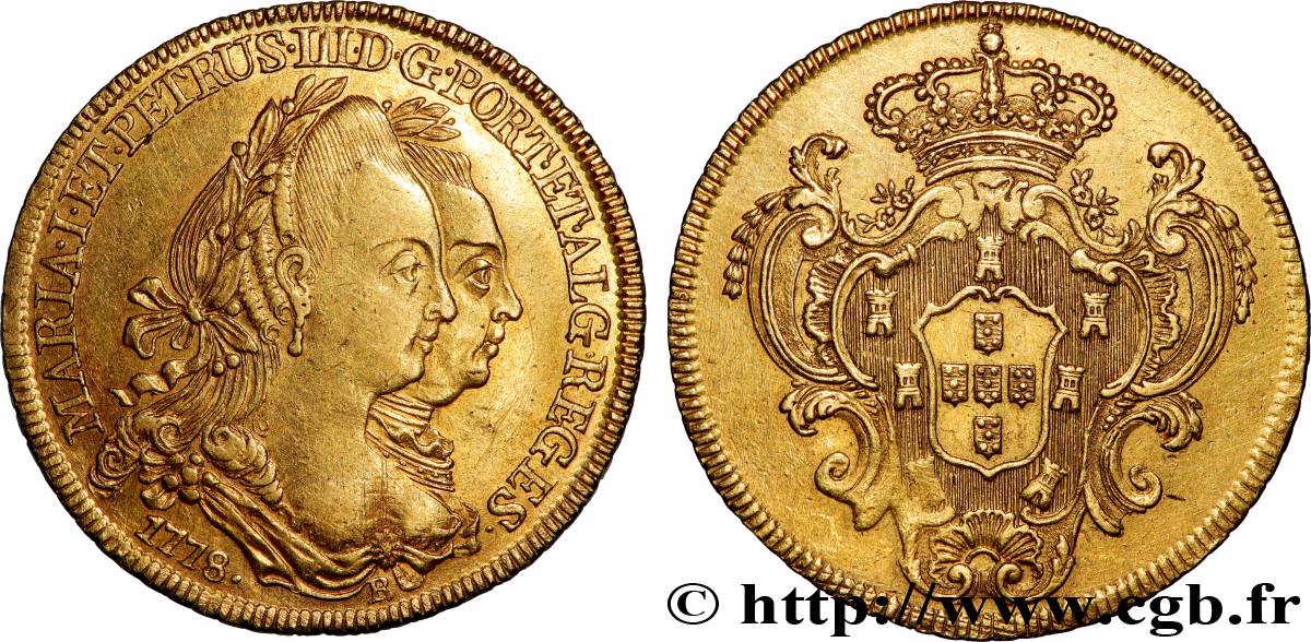 BRÉSIL - MARIE Ire et PIERRE III Peça ou 6400 Reis 1778 Rio de Janeiro AU 