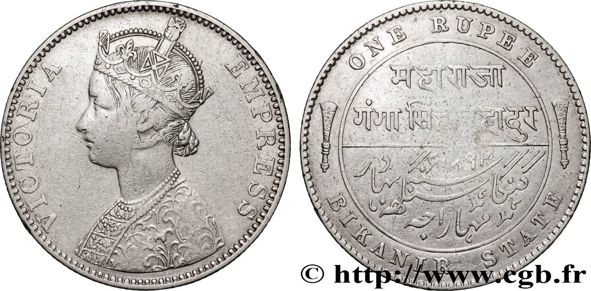INDIA - BRITISH INDIA - BIKANIR STATE - VICTORIA Roupie 1892 Bikanir XF 