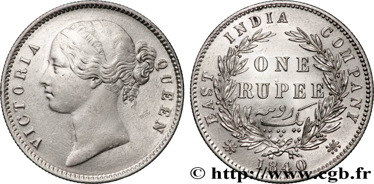 BRITISH INDIA 1 Roupie East India Company Victoria 1840 Bombay AU/AU 