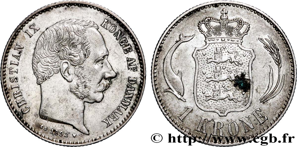 DANIMARCA - REGNO DI DANIMARCA - CRISTIANO IX 1 Krone  1892 Copenhague SPL 