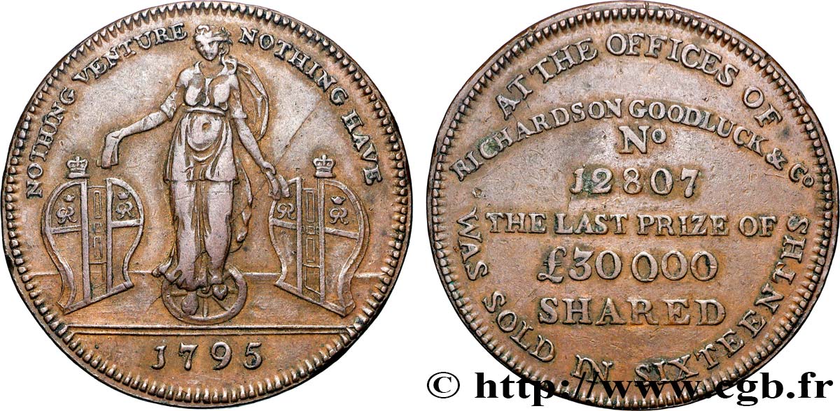 BRITISH TOKENS OR JETTONS 1/2 Penny Richardson Goodluck & Co 1795  AU 
