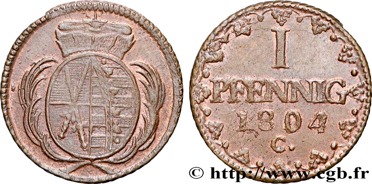 GERMANY - SAXONY 1 Pfennig Duché de Saxe armes couronnées 1804 Dresde AU 