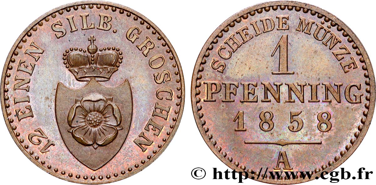 DEUTSCHLAND - LIPPE 1 Pfenning comté de Lippe : armes couronnées 1858 Berlin fST 