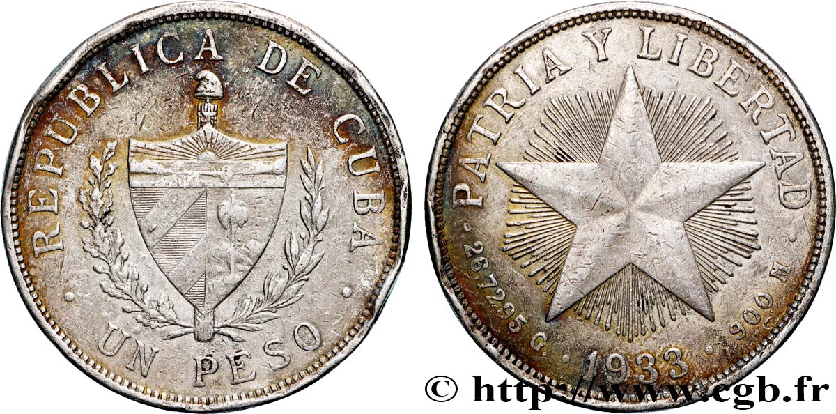 CUBA 1 Peso 1933  XF 