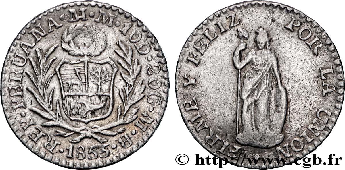 PERU 1/2 Real 1855 Lima AU 