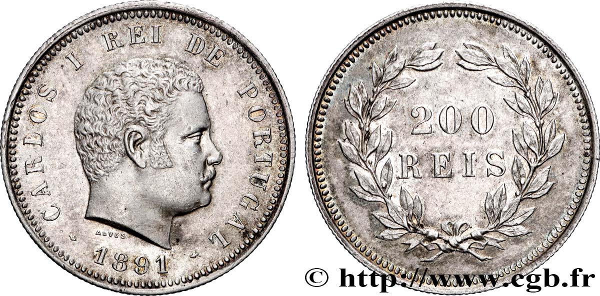 PORTUGAL - KINGDOM OF PORTUGAL - CARLOS I 200 Réis  1891  SPL 