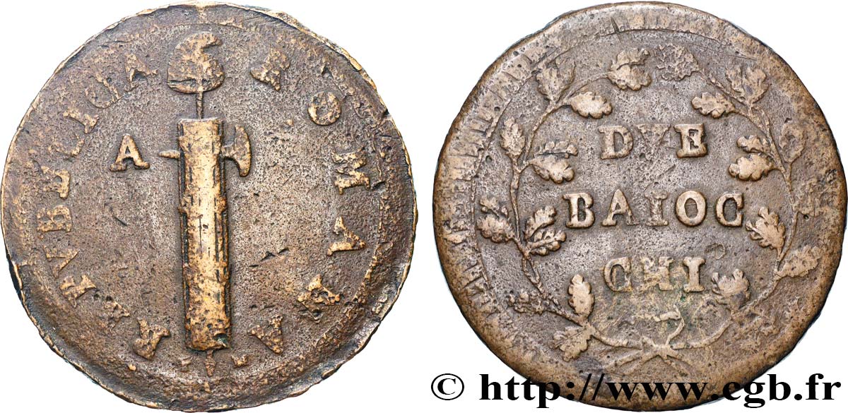 ITALIE - PREMIÈRE RÉPUBLIQUE ROMAINE - ANCÔNE 2 Baiocchi 1798 Rome fSS 