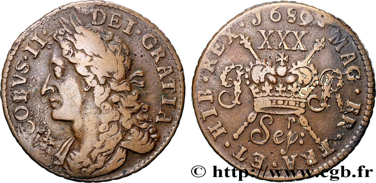 IRELAND REPUBLIC 1/2 Crown Jacques II 1689  XF 