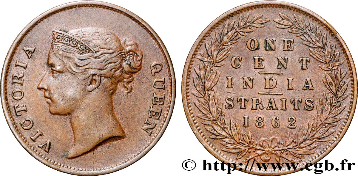 MALAISIE - ÉTABLISSEMENTS DES DÉTROITS 1 Cent Victoria  1862  TTB+ 