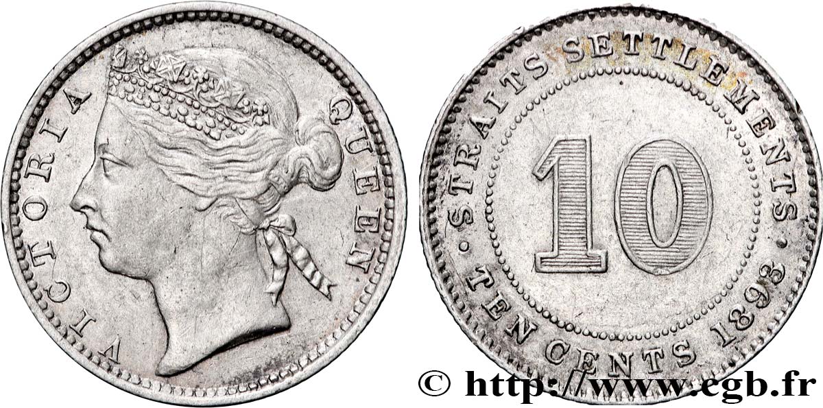 INSEDIAMENTI DELLO STRETTO 10 Cents Victoria 1893  SPL 
