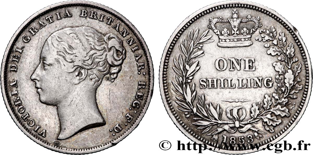 UNITED KINGDOM 1 Shilling Victoria tête jeune 1853  XF 