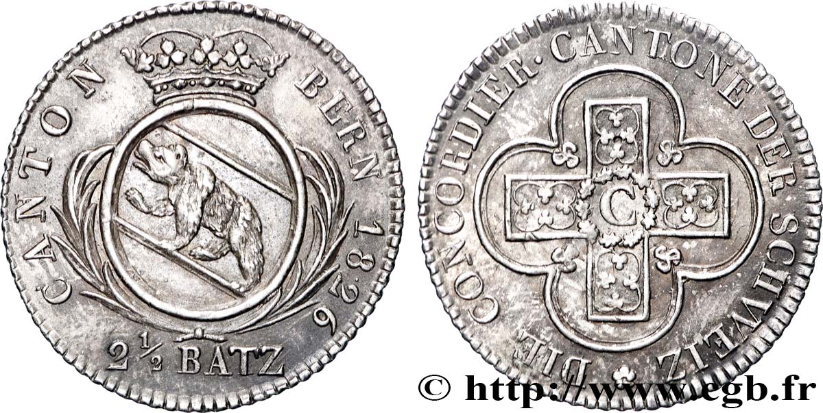 SWITZERLAND - CANTON OF BERN 2 1/2 Batzen 1826 Berne AU 