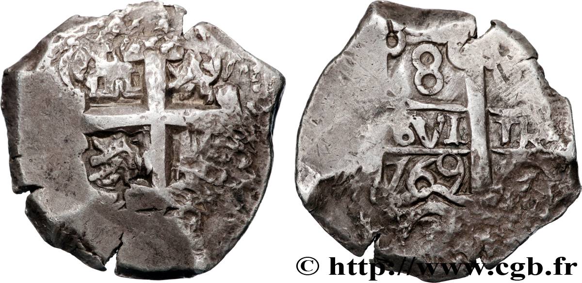 BOLIVIA 8 Reales Charles III 1763 Potosi VF 