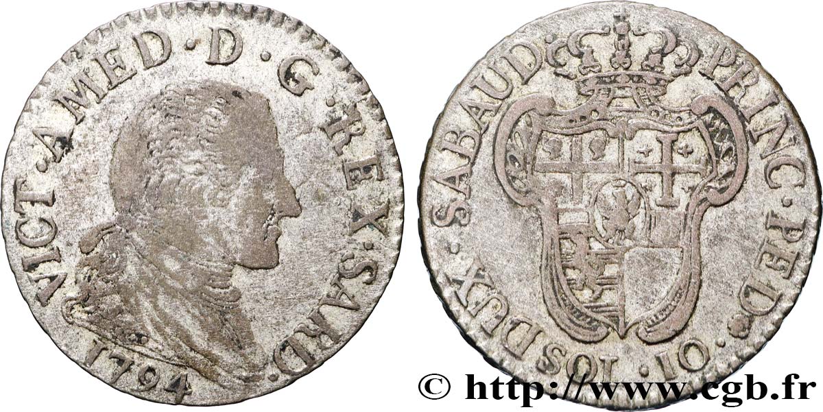 ITALY - KINGDOM OF SARDINIA - VICTOR-AMEDEE III 10 Soldi  1794 Turin VF 