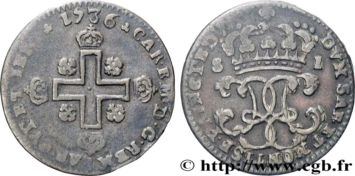 SAVOY - DUCHY OF SAVOY - CHARLES-EMMANUEL III Sol, 1er type (soldo) 1736 Turin XF 