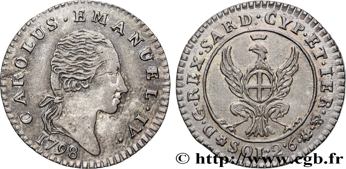 ITALY - SAVOY - DUCHY OF SAVOY - CHARLES-EMMANUEL IV 2,6 Soldi 1798 Turin AU 